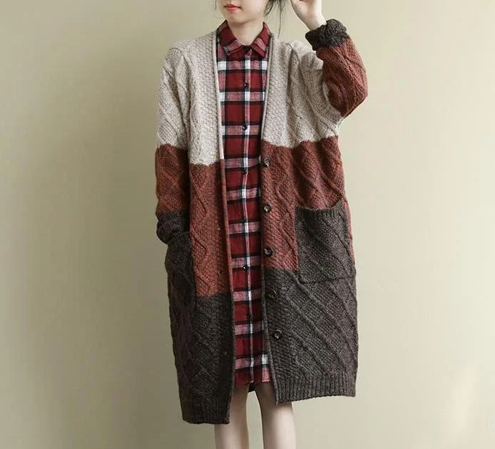 Babakud Knitted Color Block Cardigans Long Coats