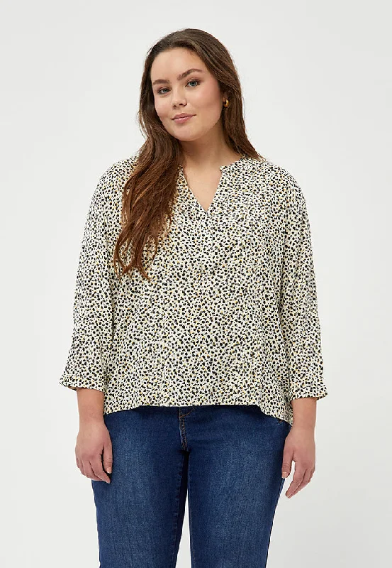 Caisa Blouse Curve - Seedpearl Cream Print