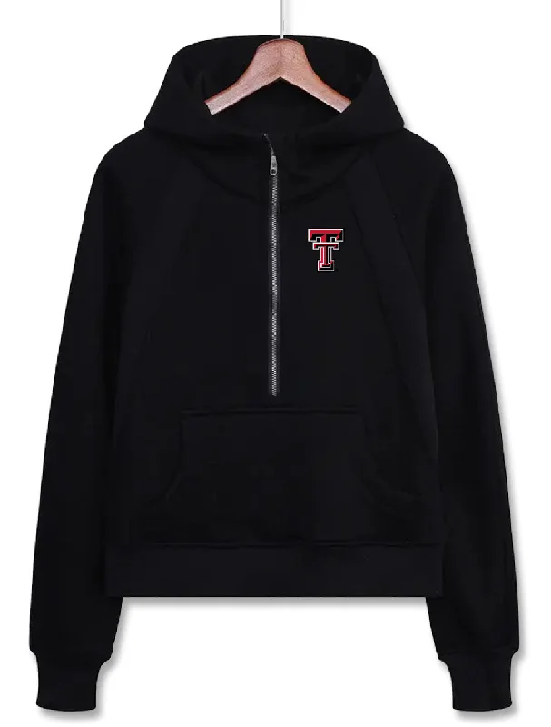 Dark Horse Texas Tech ""Serenity"" Half Zip Black Crop Hoodie