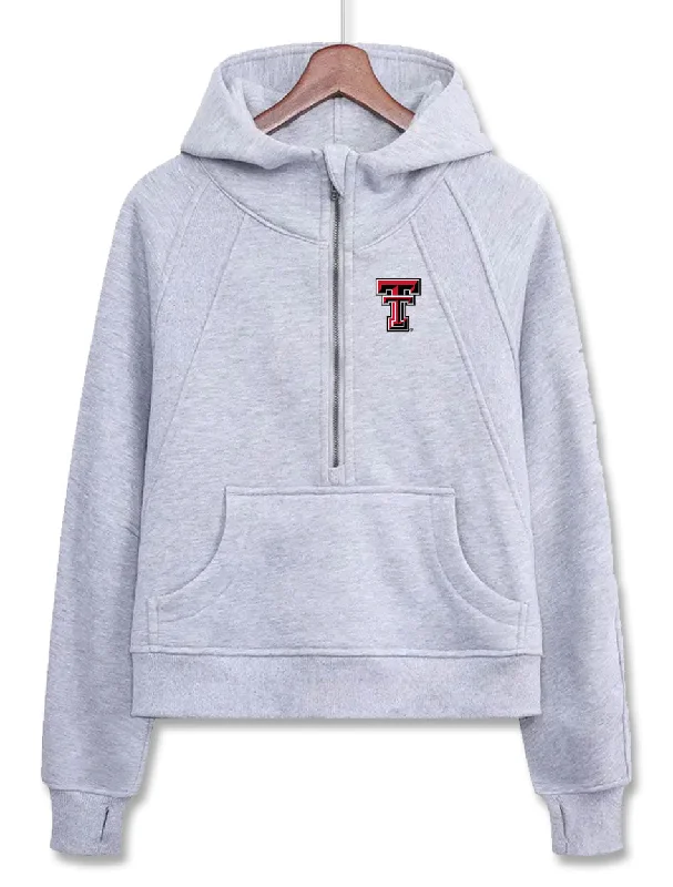 Dark Horse Texas Tech ""Serenity"" Half Zip Heather Grey Crop Hoodie