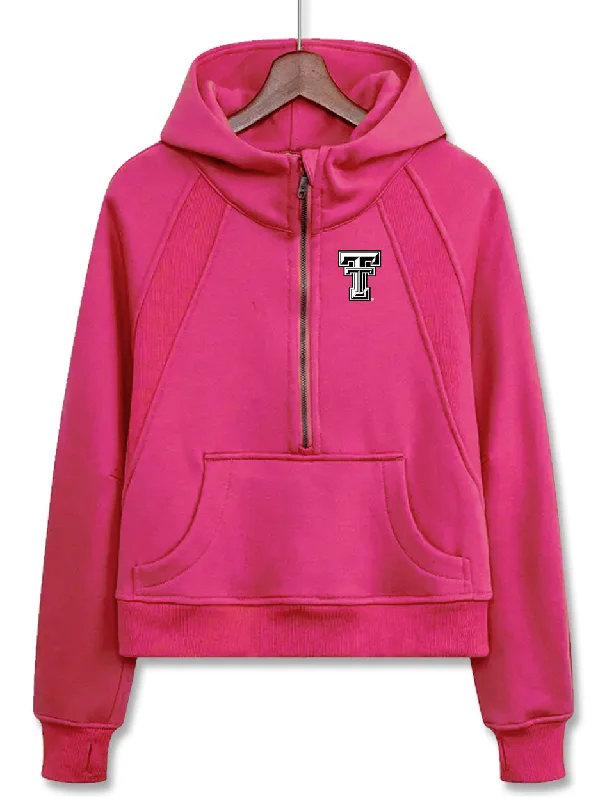 Dark Horse Texas Tech ""Serenity"" Half Zip Hot Pink Crop Hoodie