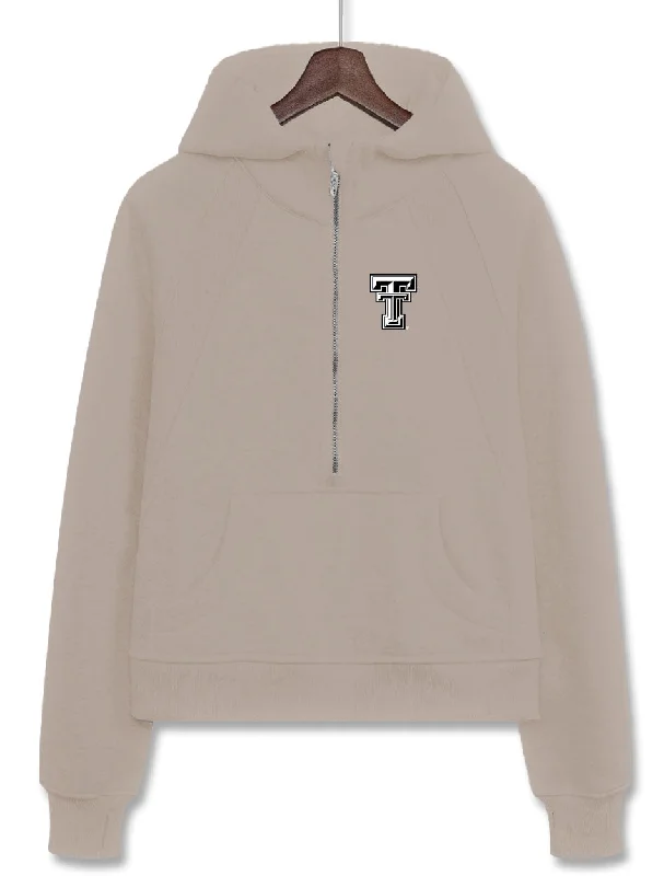 Dark Horse Texas Tech ""Serenity"" Half Zip Tan Crop Hoodie