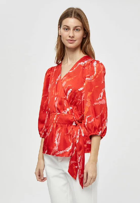 MSSerena Wrap Blouse - Lava Red Graphic Print