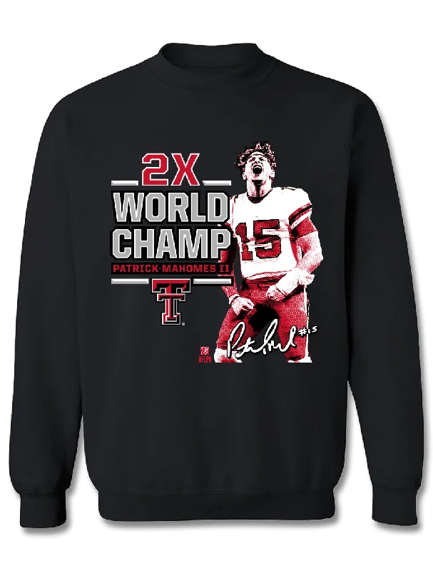 Texas Tech Mahomes ""2x World Champ"" Black Crew Sweatshirt