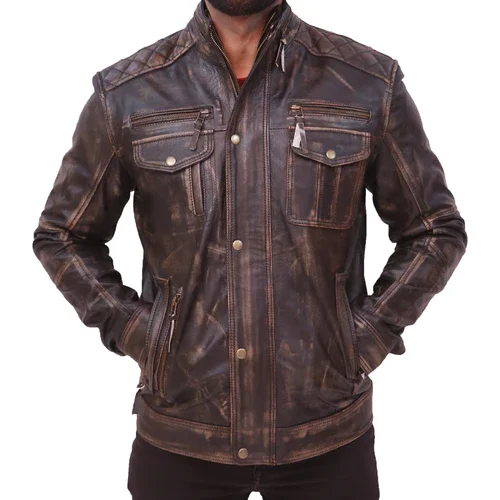 Men’s Vintage Motorcycle Distressed Retro Leather Jacket