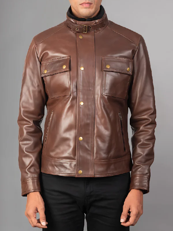 Mens Cafe Racer Distressed Brown Jacket