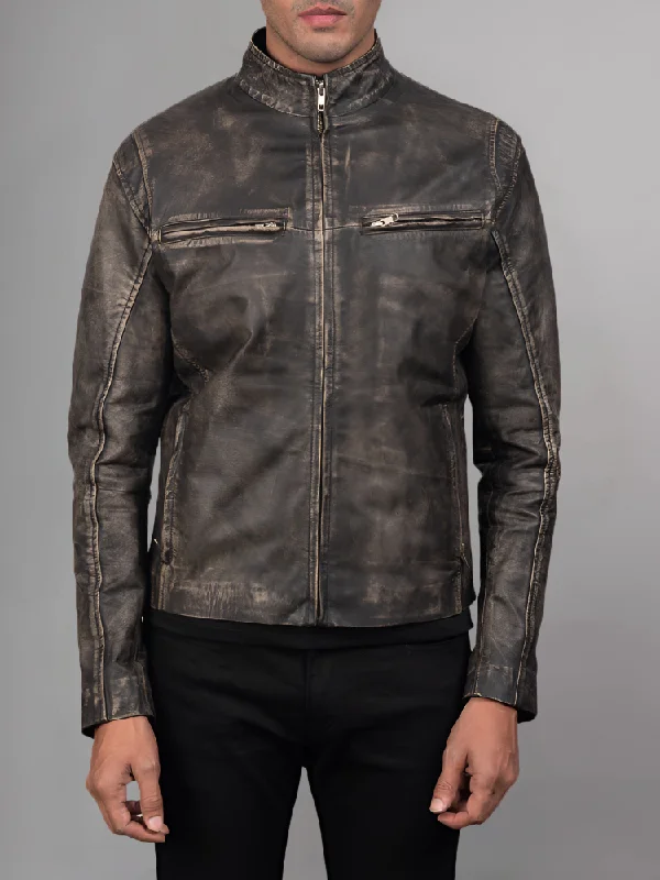 Mens Retro Cafe Racer Distressed Brown Jacket