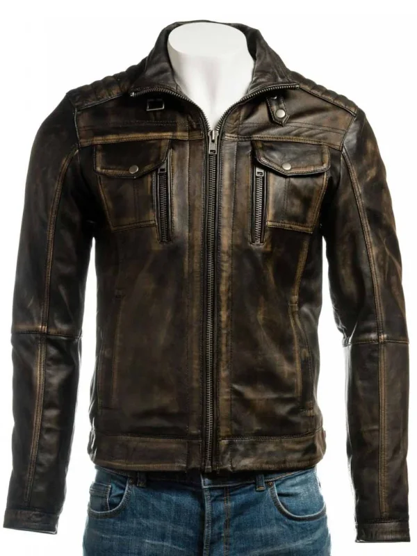 Mens Vintage Biker Leather Jacket