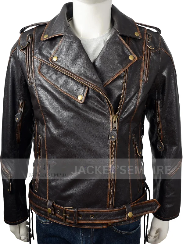 VINTAGE DISTRESSED BRANDO MEN'S BIKER LEATHER JACKET