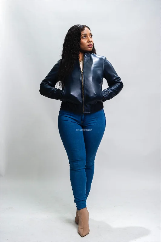 Women's BB Leather Jacket [Navy]