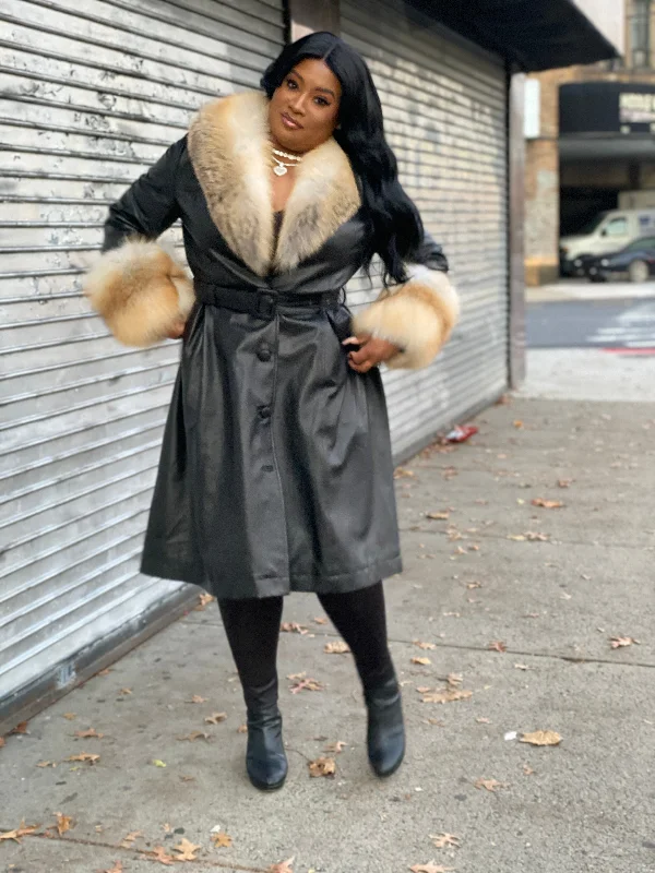 Women's Black Leather Trench With Full Fox Fur [Gold Fox]