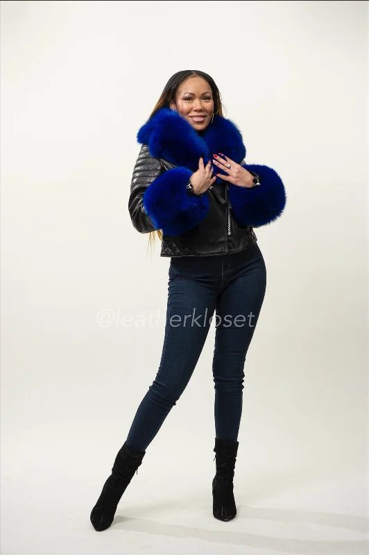 Women's Jay Biker Full Fox Fur [Royal Blue Fox]