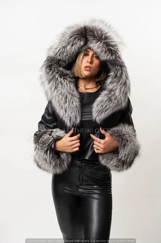 Women's Shirley Crop Leather Bomber With Fox