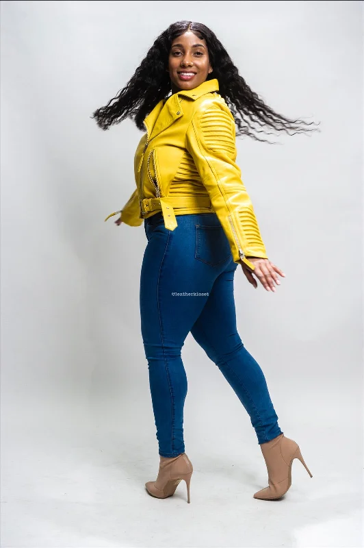 Women's Trey Leather Biker [Yellow]