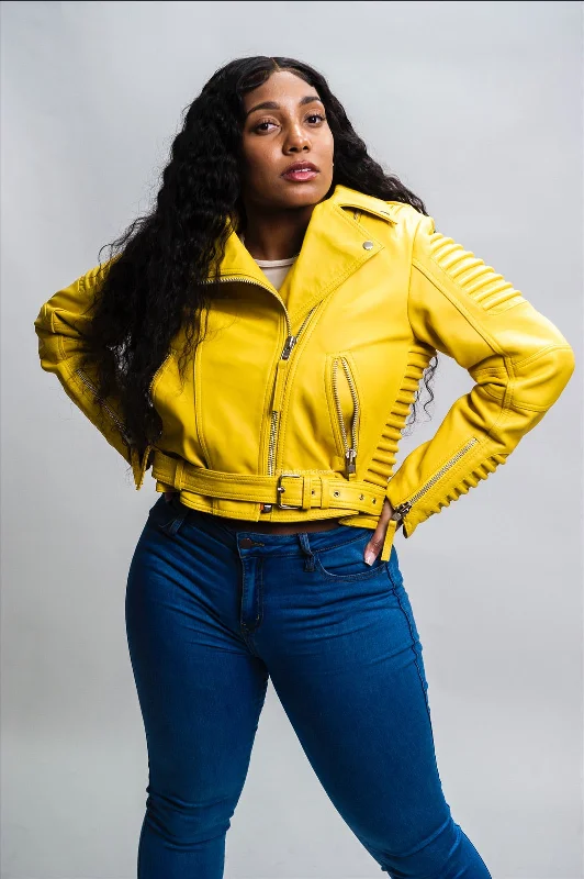 Women's Trey Leather Biker [Yellow]