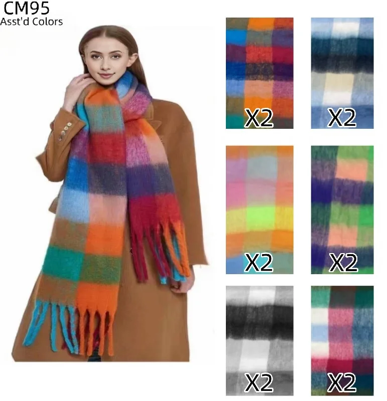 12-pack Winter Soft Large Checker Cashmere Feel Blanket Scarf CM95