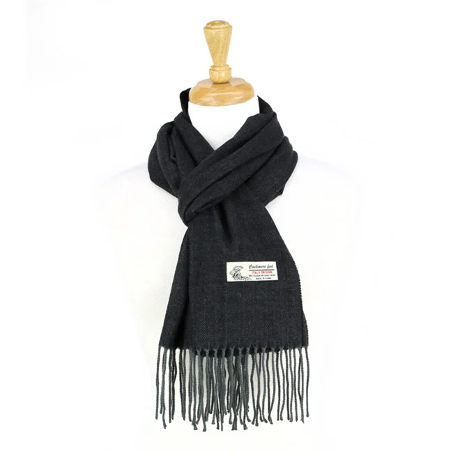 Herringbone Cashmere Feel Scarf 12-pack Black Grey CM04-7