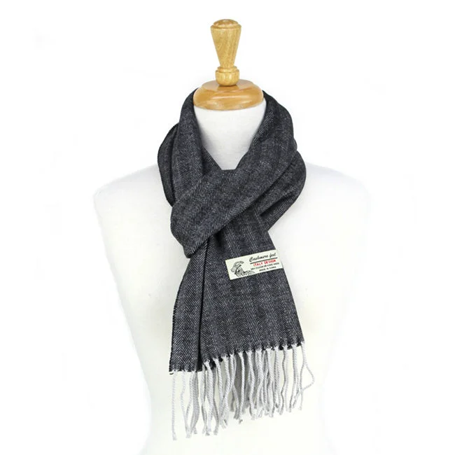 Herringbone Cashmere Feel Scarf 12-pack Grey CM04-8