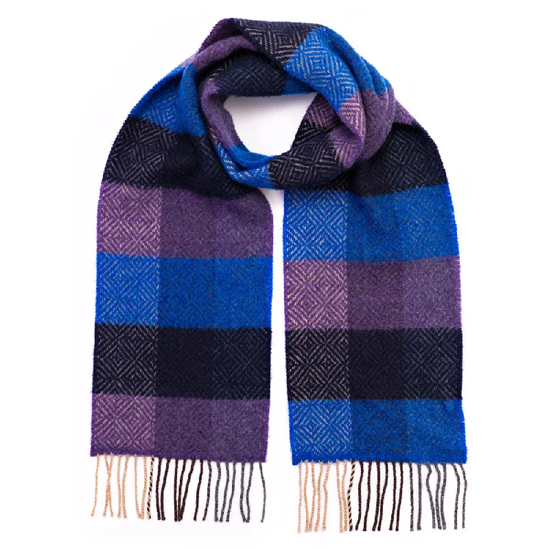 Navy Cobalt Purple Diamond Check Merino & Cashmere Scarf