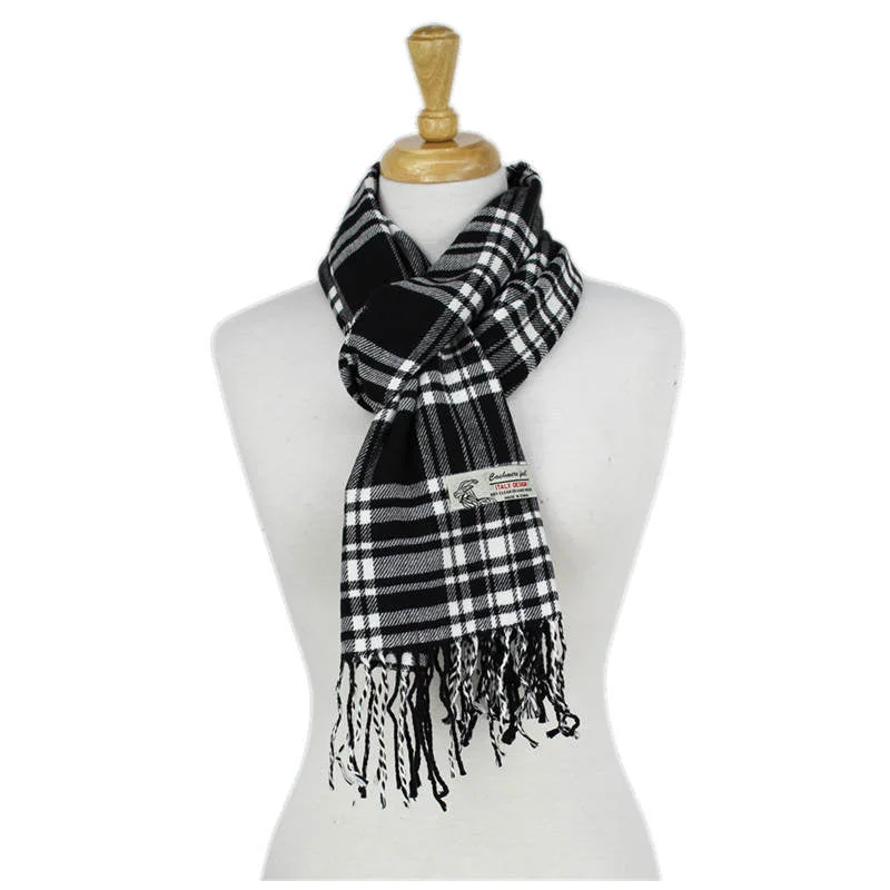 Plaid Cashmere Feel Scarf 12-pack Black/wht CM63