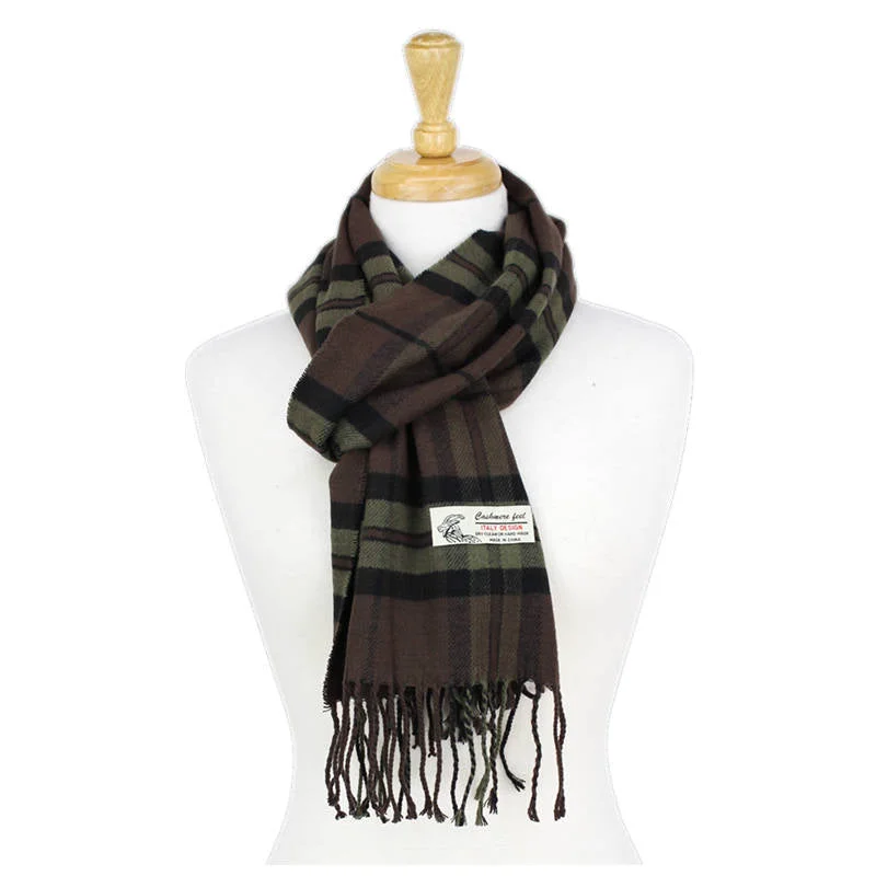 Plaid Cashmere Feel Scarf 12-pack Brown CM38-3