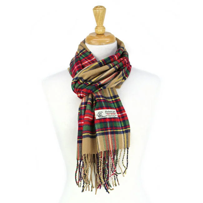 Plaid Cashmere Feel Scarf 12-pack Camel CM28-2