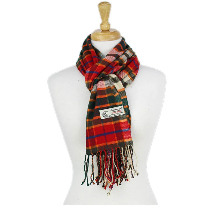 Plaid Cashmere Feel Scarf 12-pack Green/red/beige CM53-2