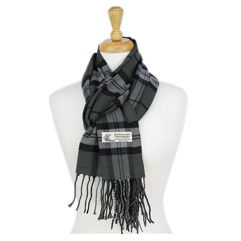 Plaid Cashmere Feel Scarf 12-pack Grey CM38-1