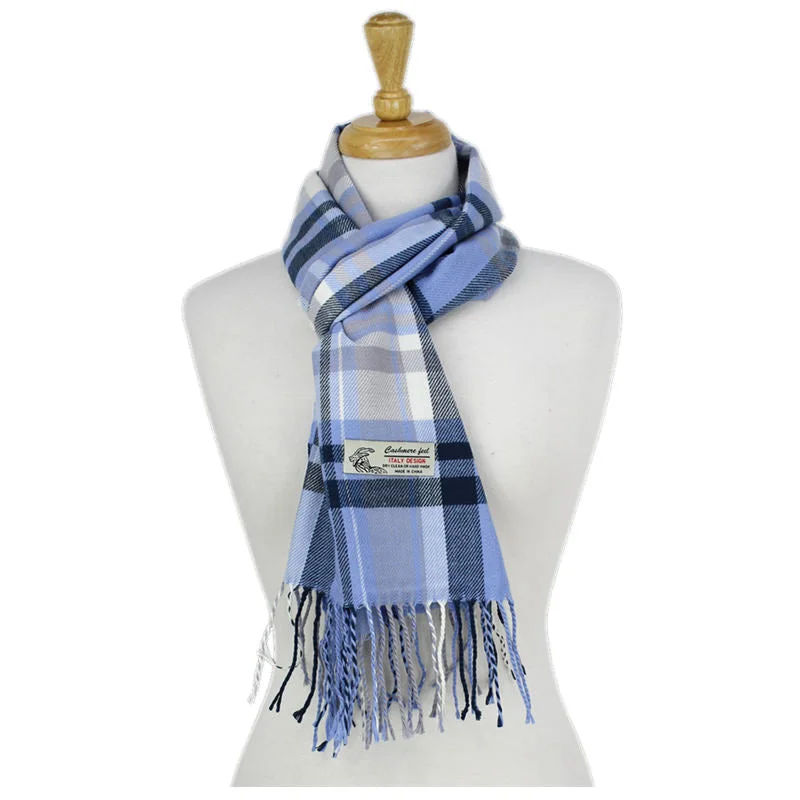 Plaid Cashmere Feel Scarf 12-pack Light Blue CM48