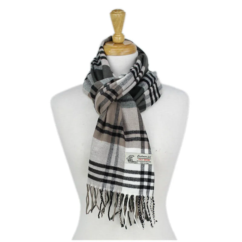 Plaid Cashmere Feel Scarf 12-pack Multi Grey/taupe/white CM39-4