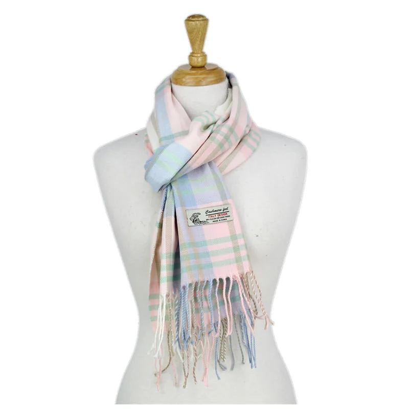 Plaid Cashmere Feel Scarf 12-pack Multi Pink/blue CM39-2