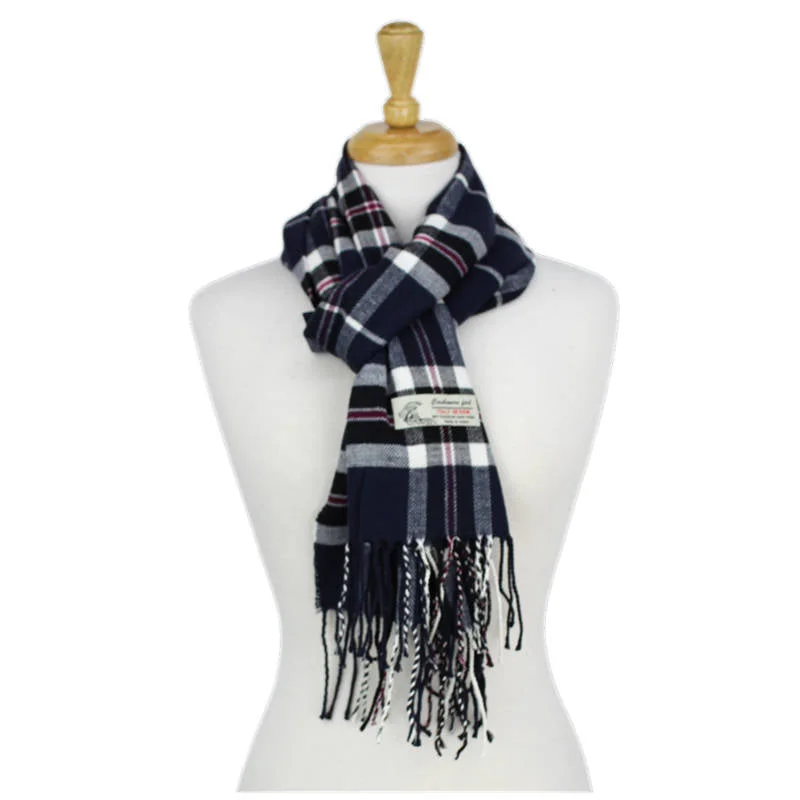 Plaid Cashmere Feel Scarf 12-pack Navy CM38-2