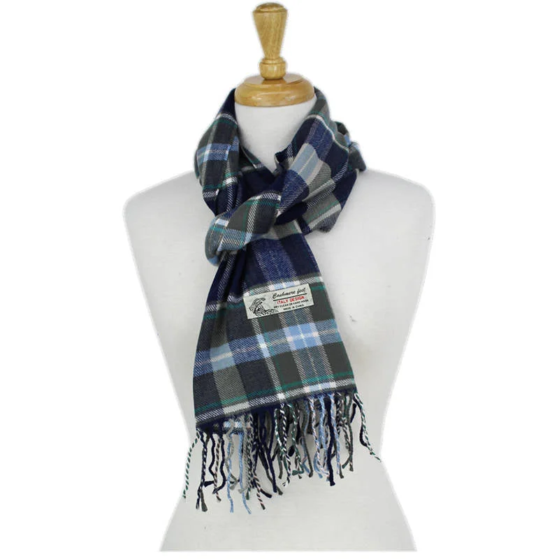 Plaid Cashmere Feel Scarf 12-pack Navy/olive/blue CM58