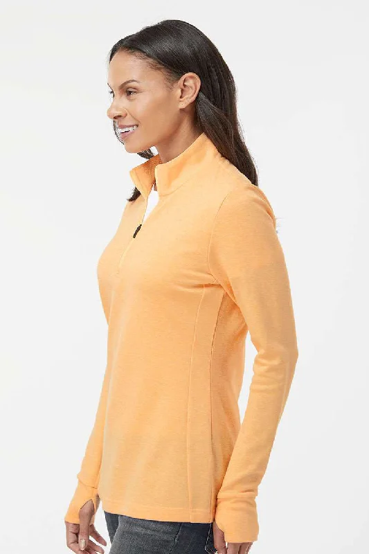 Adidas Womens 3 Stripes Moisture Wicking 1/4 Zip Sweater - Acid Orange Melange - NEW