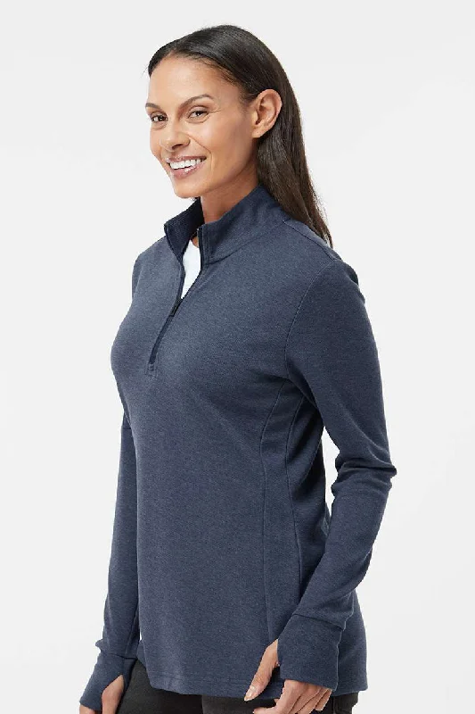 Adidas Womens 3 Stripes Moisture Wicking 1/4 Zip Sweater - Collegiate Navy Blue Melange - NEW