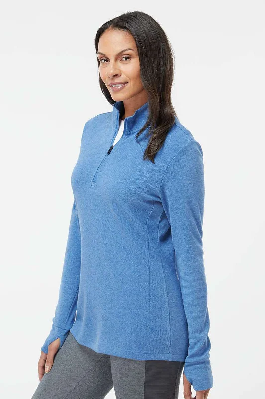 Adidas Womens 3 Stripes Moisture Wicking 1/4 Zip Sweater - Focus Blue Melange - NEW