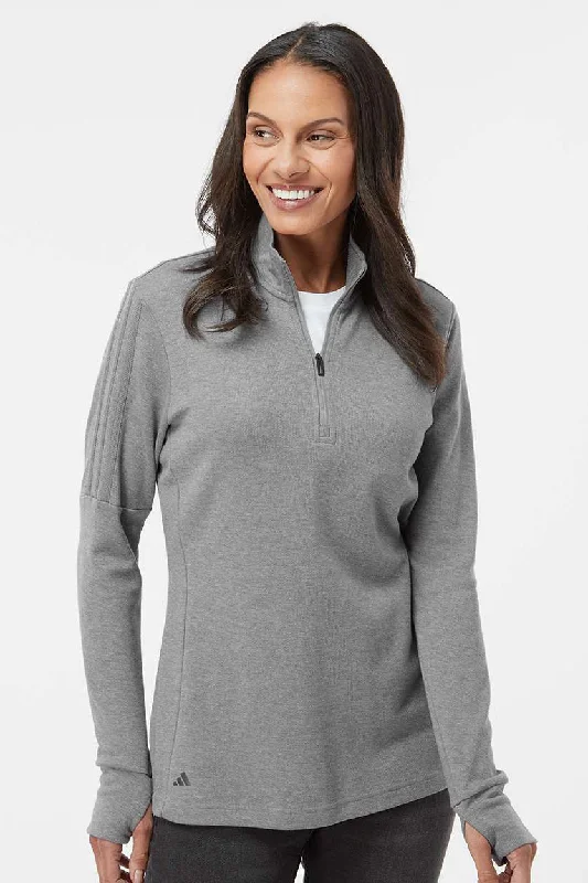 Adidas Womens 3 Stripes Moisture Wicking 1/4 Zip Sweater - Grey Melange - NEW