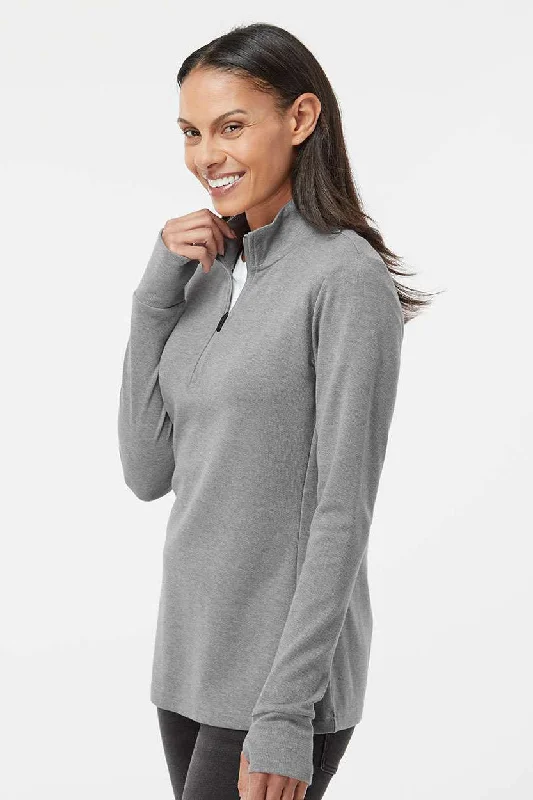 Adidas Womens 3 Stripes Moisture Wicking 1/4 Zip Sweater - Grey Melange - NEW