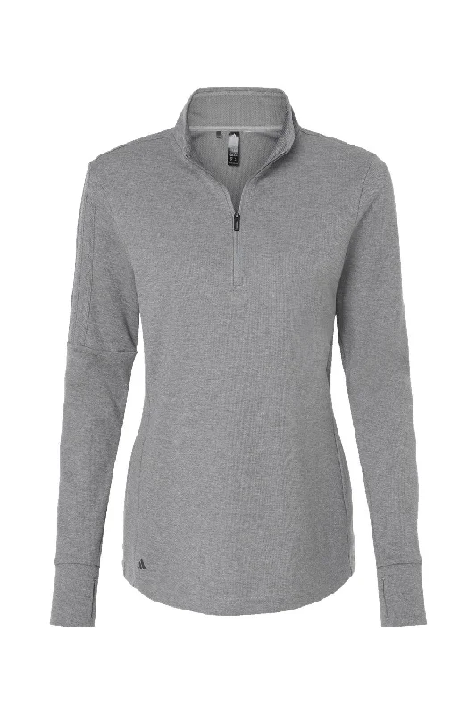 Adidas Womens 3 Stripes Moisture Wicking 1/4 Zip Sweater - Grey Melange - NEW