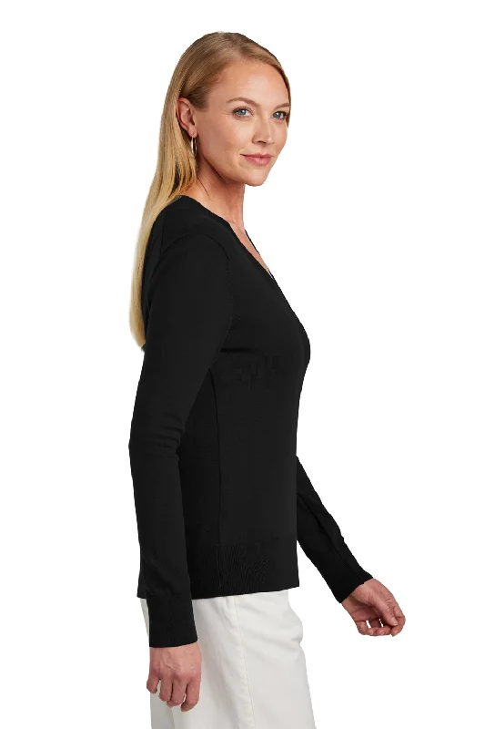 Brooks Brothers Womens Long Sleeve V-Neck Sweater - Deep Black