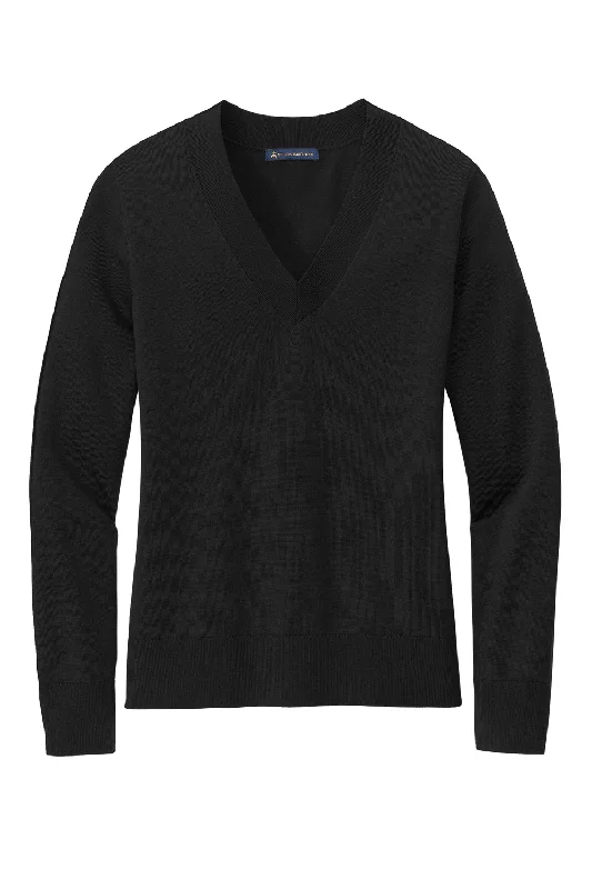 Brooks Brothers Womens Long Sleeve V-Neck Sweater - Deep Black