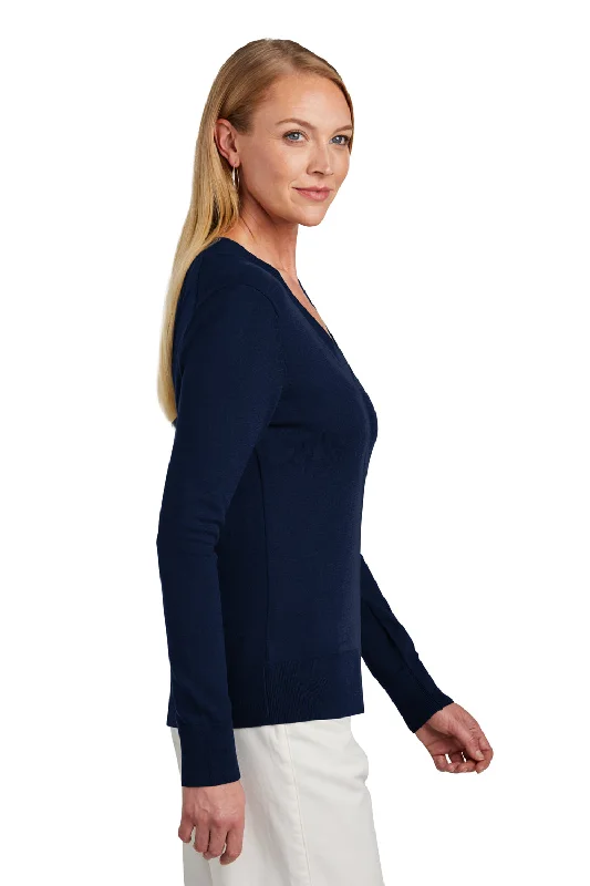 Brooks Brothers Womens Long Sleeve V-Neck Sweater - Navy Blue