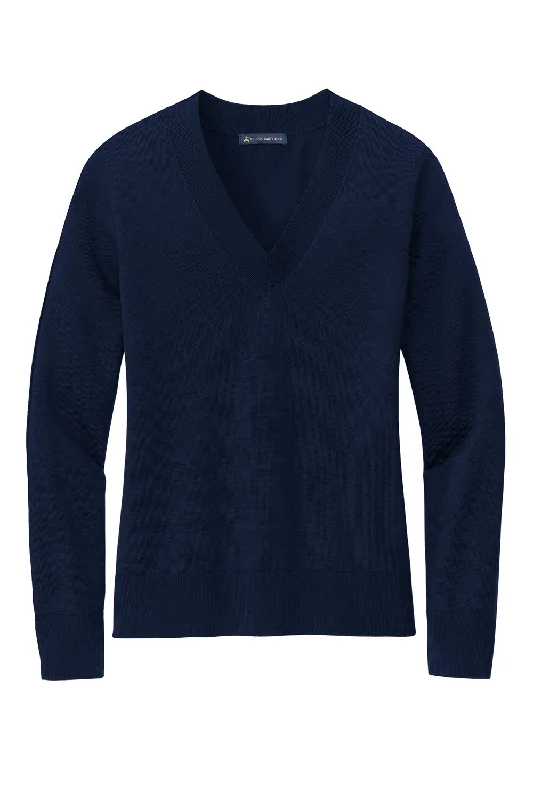 Brooks Brothers Womens Long Sleeve V-Neck Sweater - Navy Blue