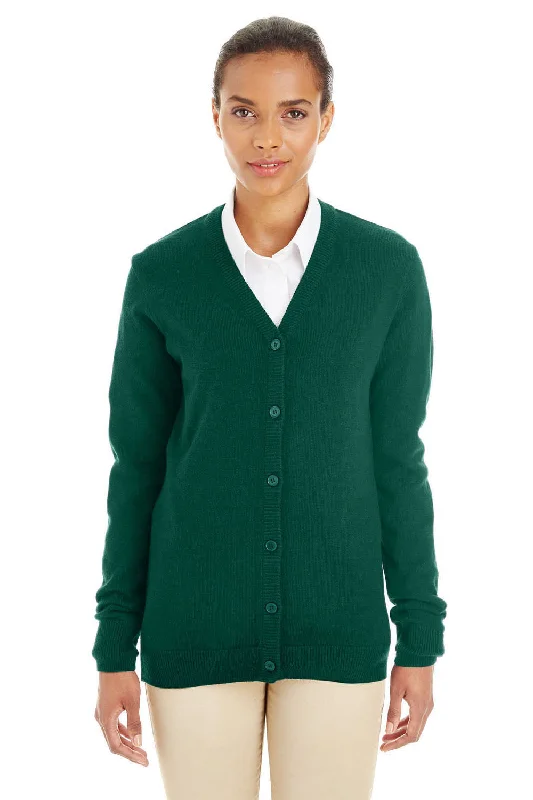 Harriton Womens Pilbloc Pill Resistant Button Down Lone Sleeve Cardigan Sweater - Hunter Green