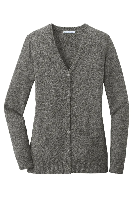 Port Authority Womens Long Sleeve Cardigan Sweater - Warm Grey Marl